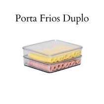 Kit Jogo 2 Porta Frios 1000ml Retangular Com Tampa de Fechamento Hermético Empilhável
