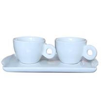 Kit Jogo 2 xícaras Café 100ml Cônica c/ Bandeja Refratária - Porcelana branca (2) Kit Jogo 2 xícaras Café 100ml Cônica c/ Bandeja Refratária - Porcelana branca (2)