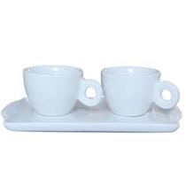 Kit Jogo 2 xícaras Café 80ml Cônica c/ Bandeja Refratária - Porcelana branca (2) Kit Jogo 2 xícaras Café 80ml Cônica c/ Bandeja Refratária - Porcelana branca (2)
