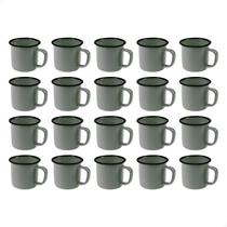 Kit Jogo 20 Caneca Esmaltada 350ml Grande Chá Café Cinza Cozinha Metal Ferro Agate Retro Antiga Gourmet Lisa