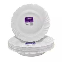Kit Jogo 24 Pratos Fundo Opaline Pétala Redondo Duralex Vidro Branco Temperado