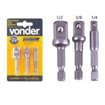 Kit Jogo 3 Adaptador Soquete Parafusadeira Pito 1/4 3/8 1/2 - Vonder
