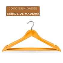 Kit Jogo 3 Cabides de Madeira Marfim Resistente para Roupas Delicadas Leves Pesadas