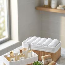 Kit Jogo 3 Cestos Organizadores De Bambu Multiuso Com Forro Removível e Lavável