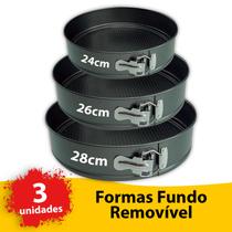 Kit Jogo 3 Formas Fundo Removível Antiaderente Redonda Premium Bolo Torta - Alemão Shops