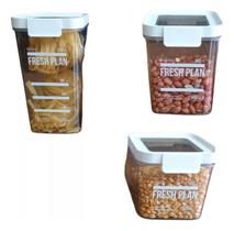 Kit Jogo 3 Potes Tampa Herméticos Acrílico Alimentos Grãos Kit Jogo 3 Potes Tampa Herméticos Acrílico Alimentos Grãos
