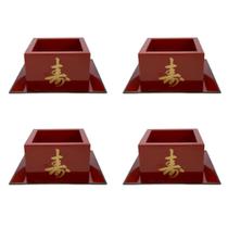 Kit Jogo 4 Copos Sake Saque Massu Pequeno Ideograma Japonês 65ml Vermelho