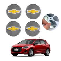 Kit Jogo 4 Emblema Adesivo para Calota Gm Chevrolet Resinado Cinza e Dourado 48mm