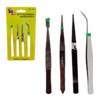 Kit jogo 4 Pinças Antiestática Ferramenta De Precisão Relógios Celulares 4pc 3046 - Fbg tools