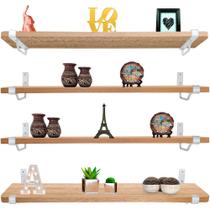 Kit Jogo 4 Prateleiras De Parede Madeira MDP 60cm x 15cm Branca e Jade Kit Jogo 4 Prateleiras De Parede Madeira MDP 60cm x 15cm Branca e Jade