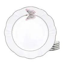 Kit Jogo 4 Pratos Fundo Porcelana 24cm Borda Dourada Borboleta Soleil Encantada Kit Jogo 4 Pratos Fundo Porcelana 24cm Borda Dourada Borboleta Soleil Encantada