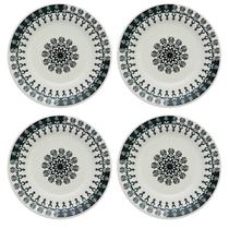 Kit Jogo 4 Pratos Fundos Biona Folk em Cerâmica Decorada 21,5 cm - Oxford