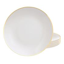 Kit Jogo 4 Pratos Raso 28cm Porcelana Tramontina Anna Borda Dourada Jantar Refeição