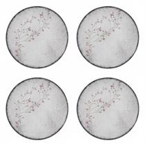 Kit Jogo 4 Pratos Rasos Tramontina Floralis Porcelana 25 cm