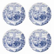 Kit Jogo 4 Pratos Sobremesa Biona Cena Inglesa em Cerâmica Decorada 18 cm - Oxford