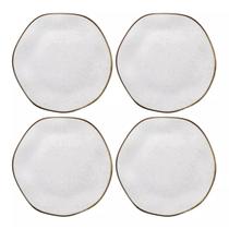 Kit Jogo 4 Pratos Sobremesa Oxford Ryo Maresia Porcelana 21,5 cm