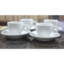 Kit Jogo 4 xícaras Café, Chá 100ml Cônica com pires - Porcelana branca