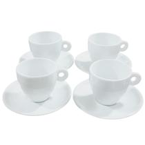 Kit Jogo 4 xícaras Café, Chá 150ml Cônica com pires - Porcelana branca