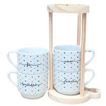 Kit Jogo 4 Xicaras Café Chá hotel 200ml Empilháveis com suporte pinus - Poá Colorido Frases