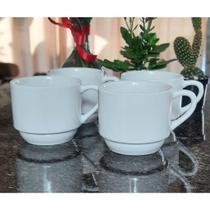 Kit Jogo 4 Xicaras Café/Chá hotel 200ml Empilháveis - Porcelana Branca