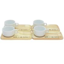 kit Jogo 4 xícaras café hotel 100ml c/ pires Pinus - Porcelana branca