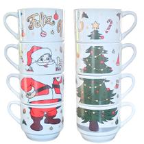 Kit Jogo 4 Xícaras de Café e Chá Empilháveis 200ml - Feliz Natal