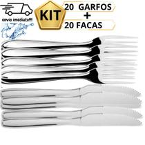 Kit Jogo 40 Talheres 20 Garfos 20 Facas Aço Inox De alta Qualidade Envio Imediato Cozinha Refeitorio Restalrante Almoço jantar