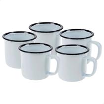 Kit Jogo 5 Caneca Esmaltada 350ml Grande Chá Café Branca Cozinha Metal Ferro Agate Retro Antiga Gourmet Lisa Kit Jogo 5 Caneca Esmaltada 350ml Grande Chá Café Branca Cozinha Metal Ferro Agate Retro Antiga Gourmet Lisa