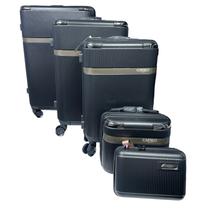 Kit Jogo 5 Malas de Viagem Rígidas P M G + 2 Frasqueiras - Rodas Duplas 360