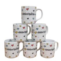 Kit Jogo 6 canecas 300ml Feliz Aniversário - Porcelana