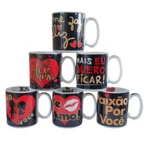 Kit Jogo 6 canecas 300ml Frases Namorados - Porcelana Kit Jogo 6 canecas 300ml Frases Namorados - Porcelana