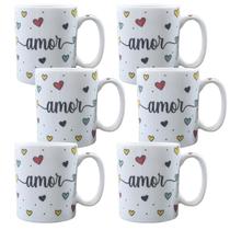 Kit Jogo 6 canecas AMOR 300ml Namorados - Porcelana