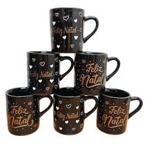 Kit Jogo 6 Canecas de Natal 120ml - Porcelana Preta Kit Jogo 6 Canecas de Natal 120ml - Porcelana Preta