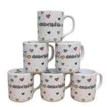 Kit Jogo 6 Canecas de Porcelana 300ml - Feliz Aniversário