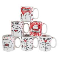 Kit Jogo 6 canecas Flork 300ml Frases Namorados - Porcelana Kit Jogo 6 canecas Flork 300ml Frases Namorados - Porcelana