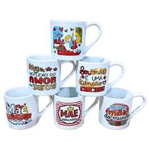 Kit Jogo 6 Canecas Frases Mãe 210ml - Porcelana Kit Jogo 6 Canecas Frases Mãe 210ml - Porcelana
