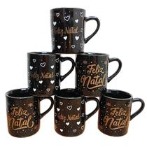 Kit Jogo 6 Canecas Natal 120ml - Porcelana Preta Kit Jogo 6 Canecas Natal 120ml - Porcelana Preta