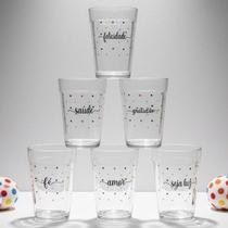 Kit Jogo 6 Copos Americanos de Vidro 180ml com Frases Motivacionais
