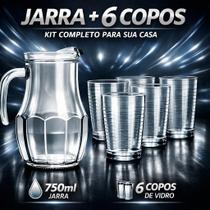 Kit Jogo 6 Copos Com Jarra Vidro Água Refrigerante Nadir Figueiredo