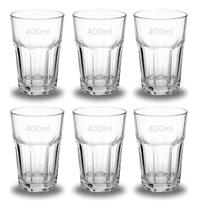 Kit Jogo 6 Copos De Vidro Grosso Resistente 400ml Suco Agua Casa Bar Restaurante Buffet Hotel