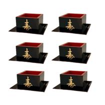 Kit Jogo 6 Copos Sake Saque Massu Grande Ideograma Japonês 150ml Preto