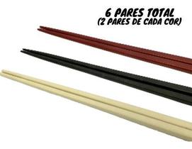 Kit Jogo 6 Pares Hashi Japonês Oriental Plástico Cores Diversas