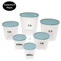 Kit Jogo 6 Potes Organizadores Grande Porta Mantimentos Cozinha Alimentos Geladeira Freezer
