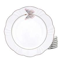 Kit Jogo 6 Pratos Fundo Porcelana 24cm Borda Dourada Borboleta Soleil Encantada Kit Jogo 6 Pratos Fundo Porcelana 24cm Borda Dourada Borboleta Soleil Encantada