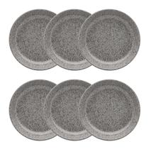 Kit Jogo 6 Pratos Fundos Oxford 20,5 cm Flat Gray em Cerâmica Decorada