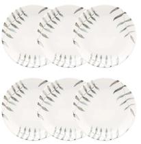 Kit Jogo 6 Pratos Fundos Oxford Flat Samambaia 20,5 cm em Cerâmica Decorada