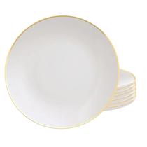 Kit Jogo 6 Pratos Raso 28cm Porcelana Tramontina Anna Borda Dourada Jantar Refeição