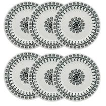 Kit Jogo 6 Pratos Rasos Biona Folk em Cerâmica Decorada 24 cm - Oxford