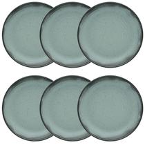 Kit Jogo 6 Pratos Rasos Moderno Verde Pacífico Oxford 26 cm Cerâmica