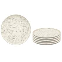 Kit Jogo 6 Pratos Rasos Oxford Flat Chuvisco 26cm em Cerâmica Decorada